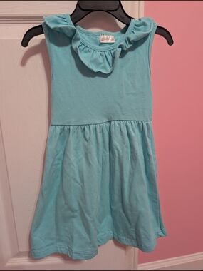 Aqua Ruffle Neck Sleeveless Cotton Dress 2T